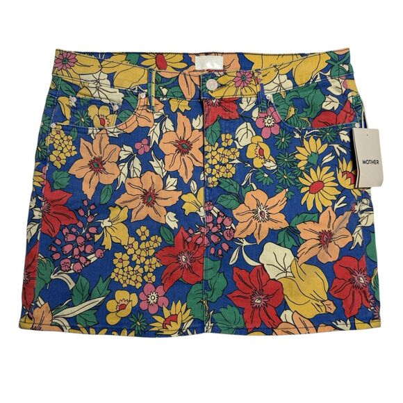 Mother Denim The Vagabond Mini Skirt Size 31 Floral Multicolor Retro Funky NWT - Picture 1 of 8